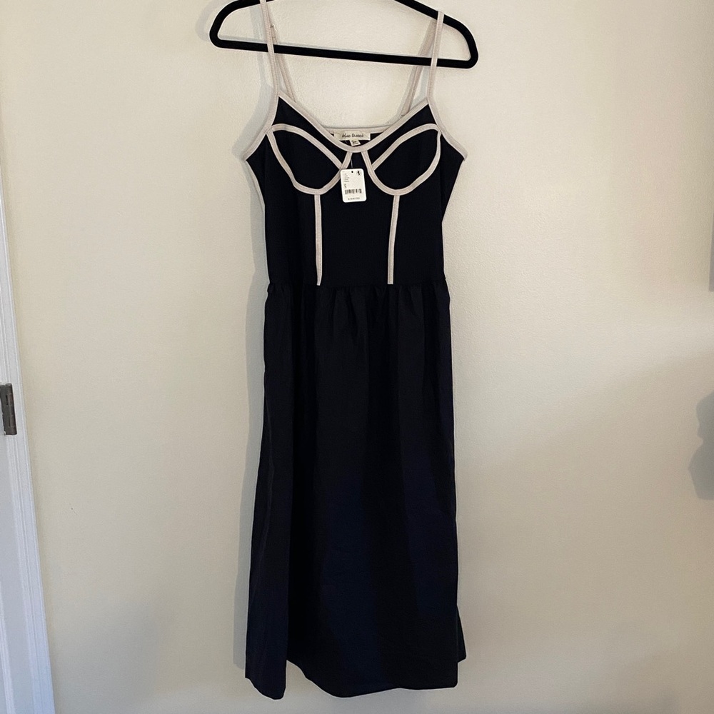 Blue Tassel Colorblock Corset Dress Black and White Midi Dress NWT Size Small